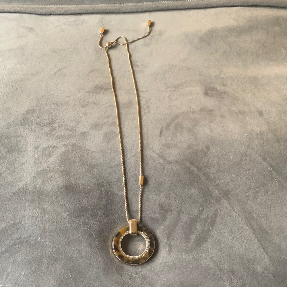 Gold-Tone Circular Ring Pendant Adjustable Necklace - Women Jewelry